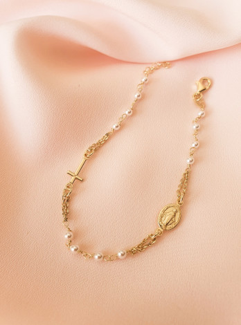 PULSEIRA MEDALHA SANTA E CRUZ EM PEROLAS