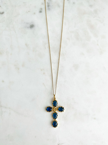 COLAR CRUZ AZUL PRATA DOURADA