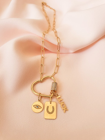 COLAR CORAÇÃO E PENDENTES PRATA DOURADA