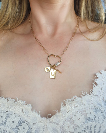 COLAR CORAÇÃO E PENDENTES PRATA DOURADA