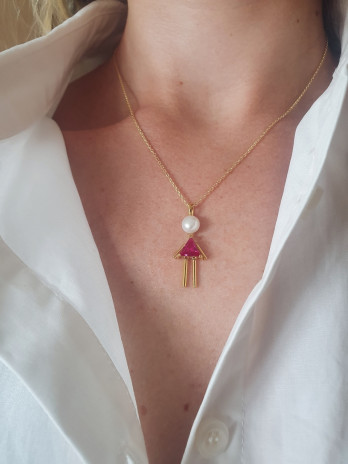 BERLOQUE MENINA TRIANG RUBI PRATA DOURADA