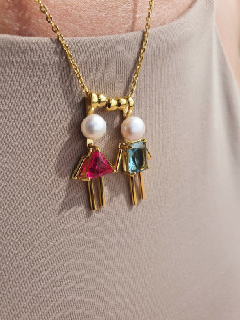 BERLOQUE MENINA TRIANG RUBI PRATA DOURADA