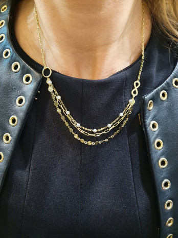 COLAR TRIPLO INFINITO PRATA DOURADA