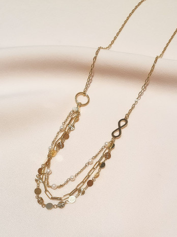 COLAR TRIPLO INFINITO PRATA DOURADA